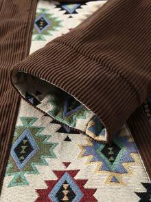 Manfinity Homme Men's Geometric Pattern Zipper Front Lapel Collar Jacket - Coffee Brown - View 6