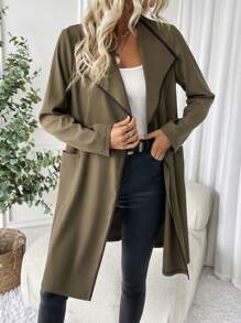 SHEIN Privé Women's Color Block Long Coat - Brown - View 3