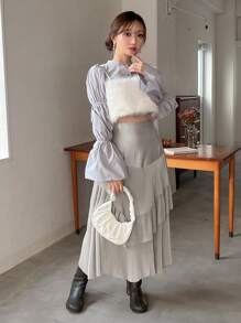 FRIFUL Women's Plisse Skirt With Ruffle Hem - Grey - View 8
