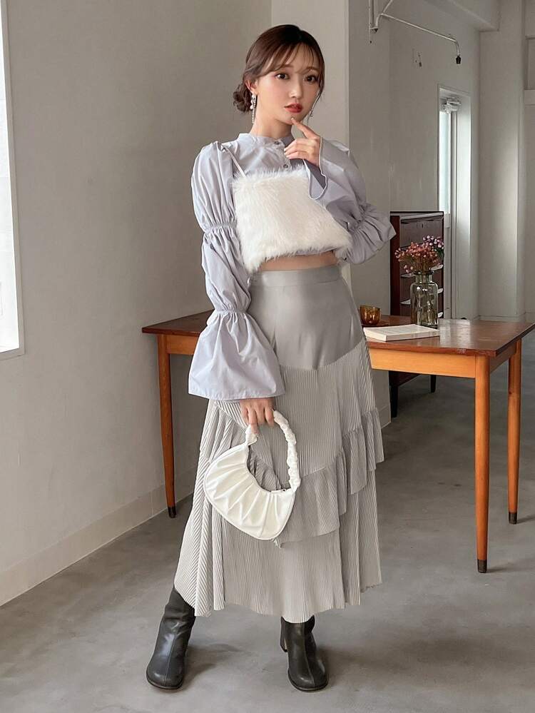 Women's Plisse Skirt With Ruffle Hem
