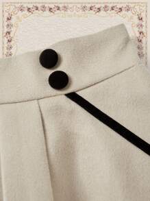 Vintamour 女款拼色鈕扣細節摺疊裙 - 卡其色 - 查看 4