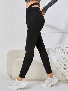 SHEIN Teen Girls' Solid Knit Cross Waist Sports Pants