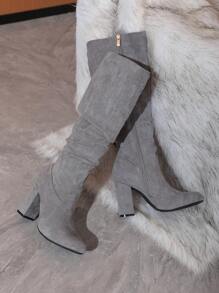 Timesize Women's Over-the-knee Chunky Heel Boots With Random Wrinkled Texture, Gray - Grey - View 7