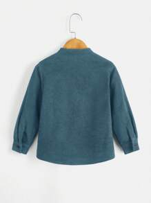 SHEIN Chàng trai trẻ Chi tiết Patched thư Túi mặt trước Áo sơ mi - Màu xanh lam - Xem 2