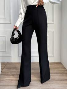 EURMUSE High Waist Solid Color Flared Pants - Black - View 3