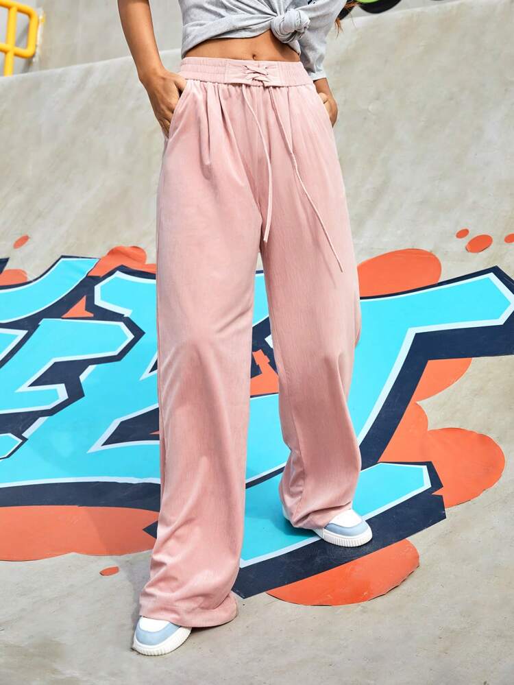 Women's Drawstring Waist With Pockets Sports Pants