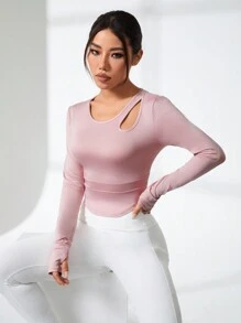 Easithlete 鏤空弧形下擺運動T恤 - 粉色 - 查看 5