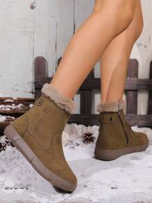 Winter Women's Flat Thermal Lined Snow Boots, 2023 New Arrival, Casual Style, Thick And Warm, Brown - Brown - View 5