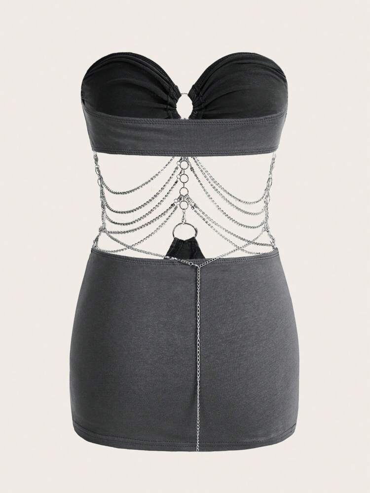 Hollow Out Chain Strap Bandeau Bodycon Mini Dress