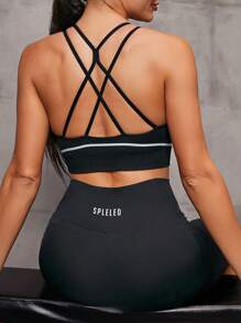 SHEIN Yoga Sxy 女款無縫工字背運動文胸 - 黑色 - 查看 3