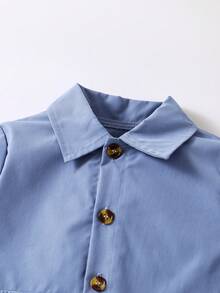 SHEIN Boys' Blue Texture Patchwork Long Sleeve Shirt For Autumn & Winter - Blue - View 5