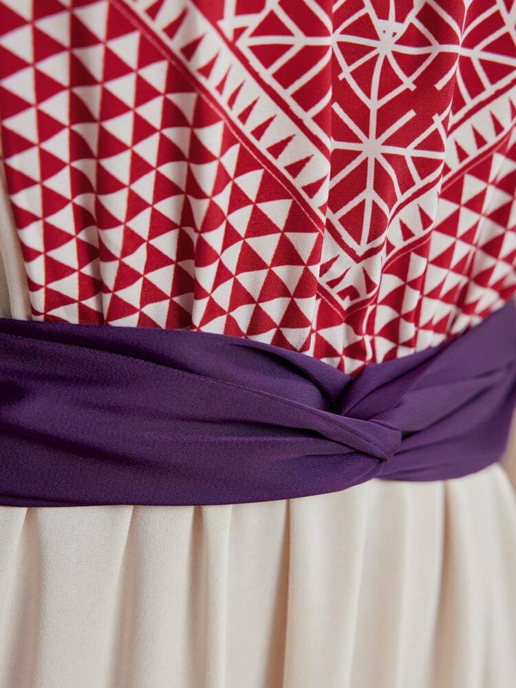 Notched Collar Geometric Print Dress Fall Cloth For Women