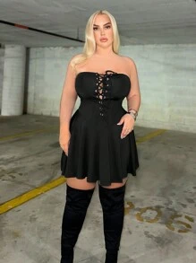 SHEIN SXY Vestido sin tirantes con correas cruzadas para mujer talla grande