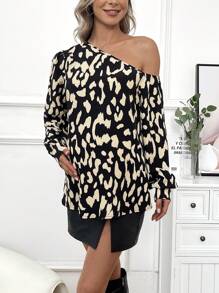 SHEIN 孕婦斜領長袖襯衫 - 黑色 - 查看 4