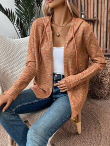 SHEIN Essnce 混色拉鍊連帽長衛衣 - 黃色 - 查看 4