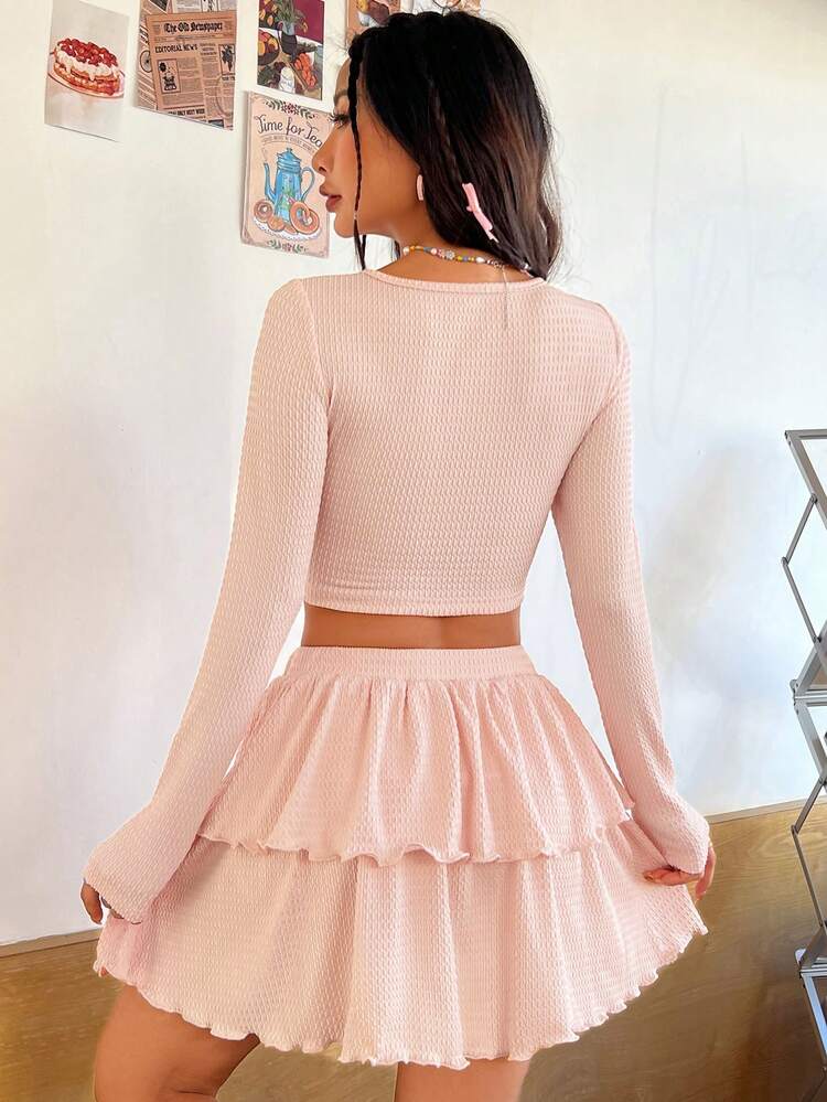 Knitted Texture Solid Color Long Sleeve 2pcs/set