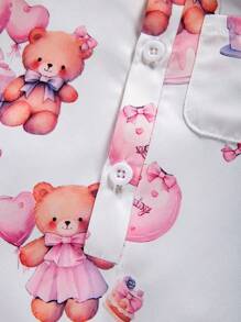 Baby Girl Bear Pattern Long Sleeve Jumpsuit - Pink - View 7