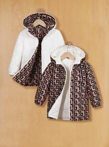 SHEIN Little Girls' Reversible Hooded Padded Coat