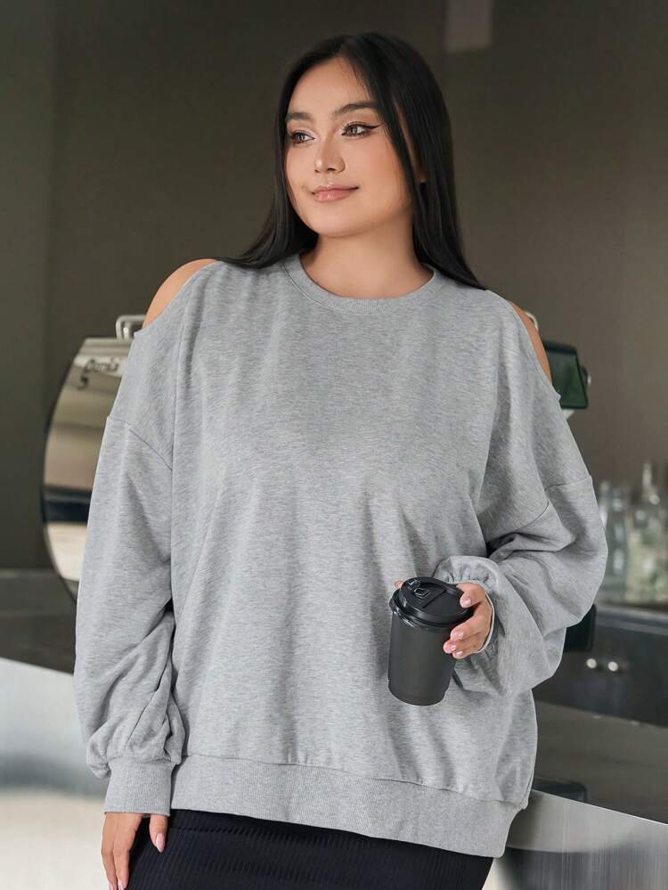 Dazy Plus Plus Size Sweatshirt In Round Neckline With Cut-Out Detail, Fall Clothes