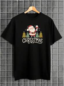 Men Christmas Print Tee - Black - View 4