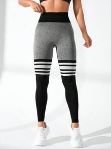 無縫運動緊身褲,高腰收腹,提臀,顯瘦,適合日常穿著 - 黑色 - 查看 3