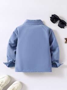 SHEIN Boys' Blue Texture Patchwork Long Sleeve Shirt For Autumn & Winter - Blue - View 2