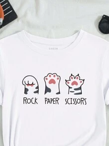 SHEIN EZwear 女款卡通字母印花短袖t卹 - 白色 - 查看 5