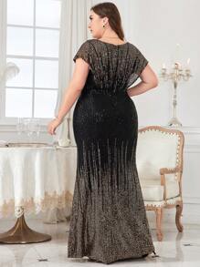 UNITHORSE [Cắt ngẫu nhiên] Đầm dạ hội dáng đuôi cá tay cánh dơi đính sequin màu đen thanh lịch, trang trọng, dự tiệc cưới, lễ tốt nghiệp, tiệc tối, váy cưới, trang phục sinh nhật cho nữ mùa xuân - màu đen - Xem 3