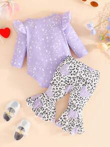 Trẻ sơ sinh Cô gái Hoạt hình Mô hình Tay áo dài Và Quần Bộ - Màu tím - Xem 2