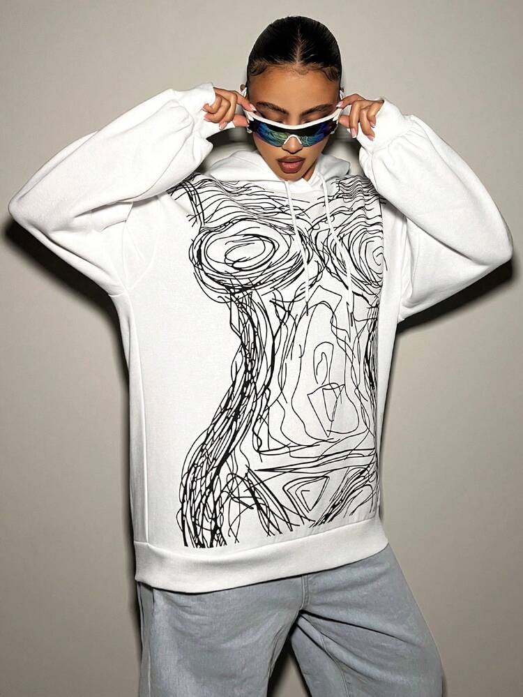 Women's Super Loose Body Contouring Printed Hoodie