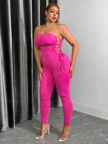 SHEIN SXY Plus Size Strapless Jumpsuit With Pleats