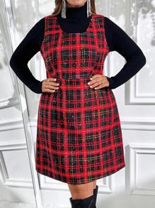 SHEIN Clasi Women's Plus Size Plaid Dress - Red - View 3