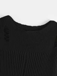 SHEIN MOD Áo len nữ Bất đối xứng màu trơn Giải trí - màu đen - Xem 4