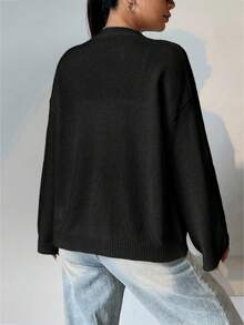 SHEIN Unity Solid Color Drop Shoulder Loose Leisure Cardigan - Black - View 2