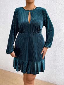 SHEIN Unity Plus Size Women's Lantern Sleeve Dress With Keyhole Neckline - Dark Green - View 2