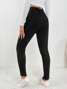 SHEIN Essnce 保暖高腰紧身裤 - 黑色 - 查看 2