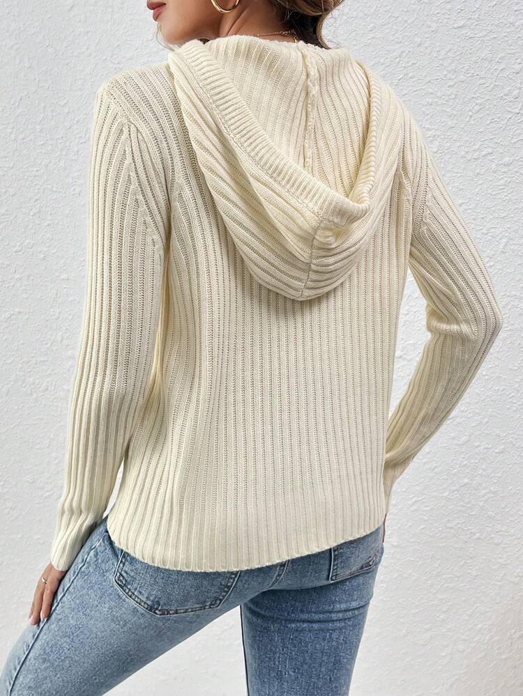 Women's Solid Color Drawstring Hooded Knit Pullover Fall Winter Sweater