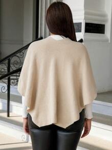 SHEIN Unity Áo len cardigan len giả cổ lông màu trơn cỡ lớn cho nữ, tay áo 3/4, thu/đông - Màu be - Xem 3