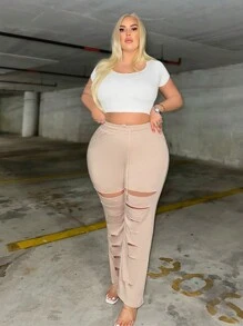 SHEIN SXY Women's Plus Size Drawstring Waist Hollow Out Pants