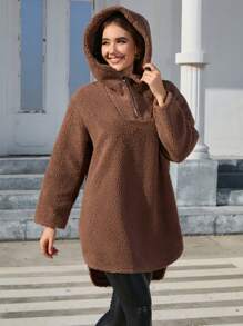 GENKIRA Của phụ nữ Sang trọng Dây kéo Hoodie Áo thun - Lạc đà - Xem 5