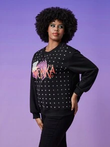 Willy Wonka and the Chocolate Factory X SHEIN Plus Polka Dot & Letter Graphic Drop Shoulder Pullover