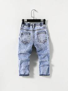 SHEIN 幼兒男童水洗破洞牛仔褲 - 淺色水洗藍 - 查看 2