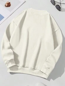 SHEIN Essnce Của phụ nữ Lá thư In Lông cừu Áo nỉ - Màu be - Xem 2