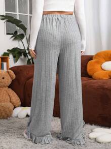 SHEIN EZwear 女士大尺碼純色彈性腰平褲 - 灰色 - 查看 2