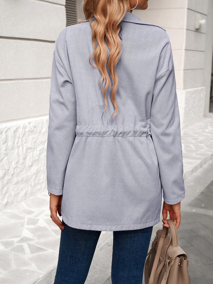 Lapel Neck Drawstring Waist Coat Fall Cloth For Women