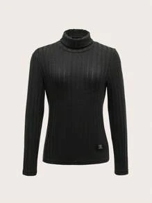 SHEIN Unity 1件女士保暖舒適緊身窗花襯衫,秋冬款 - 黑色 - 查看 1
