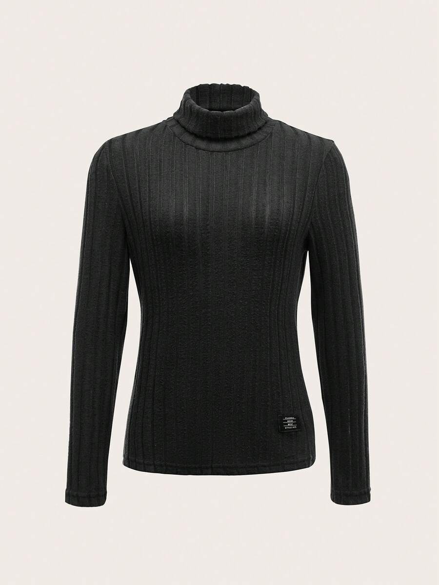 SHEIN Unity 1件女士保暖舒適緊身窗花襯衫,秋冬款 - 黑色 - 查看 1