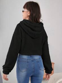 Teen Girls' Y2k Short Teddy Sweatshirt - Black - View 2