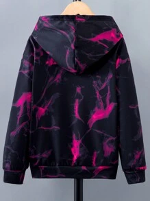 SHEIN Tween 男孩街頭風格紮染連帽運動衫 - 紅色 - 查看 2