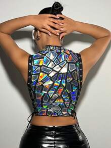 SHEIN ICON Music Festival  Slim Fit Sleeveless Top With Hollow Out Sides And Criss-Cross Straps Made Of Special Embroidered Fabric